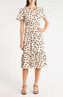 Polka Dot Short Sleeve Flounced Midi Dress