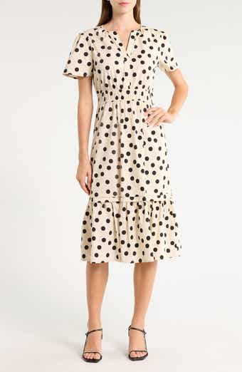 Polka Dot Short Sleeve Flounced Midi Dress
