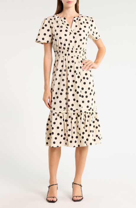 Polka Dot Short Sleeve Flounced Midi Dress