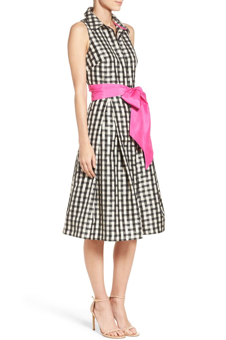 Fit & Flare Shirtdress, Alternate, color, TAUPE/ BLACK