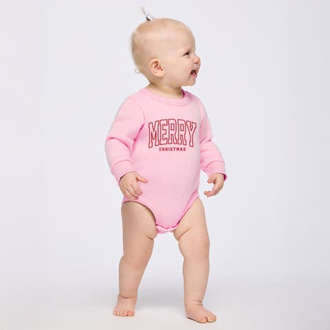 Merry Christmas Arched Outline Fleece BodySuit Baby