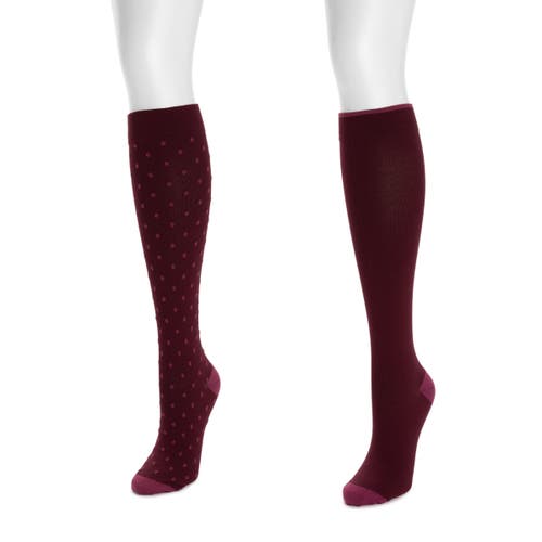 Muk Luks Nylon Blend Compression Socks 2 Pair Pack Wide Size In Burgundy