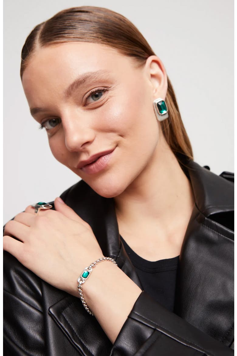 Turquoise Crystal Link Bracelet, Alternate, color, Silver