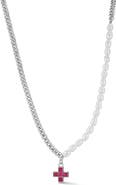 SPHERA MILANO 5.5mm Cultured Freshwater Pearl & Curb Chain CZ Cross Pendant Necklace