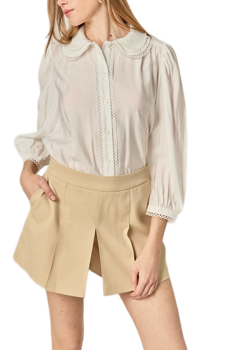 Scallop Detail Button-Up Shirt, Alternate, color, WHITE