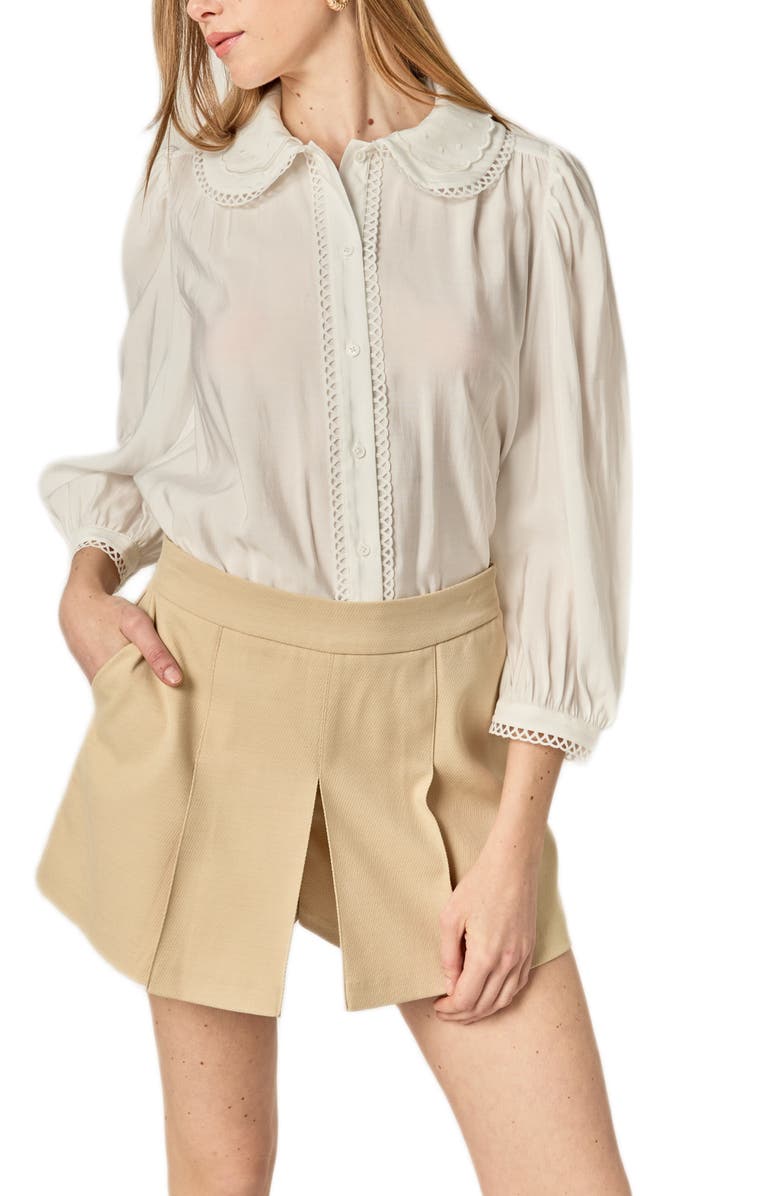 English Factory Scallop Detail Button-Up Shirt, Alternate, color, White