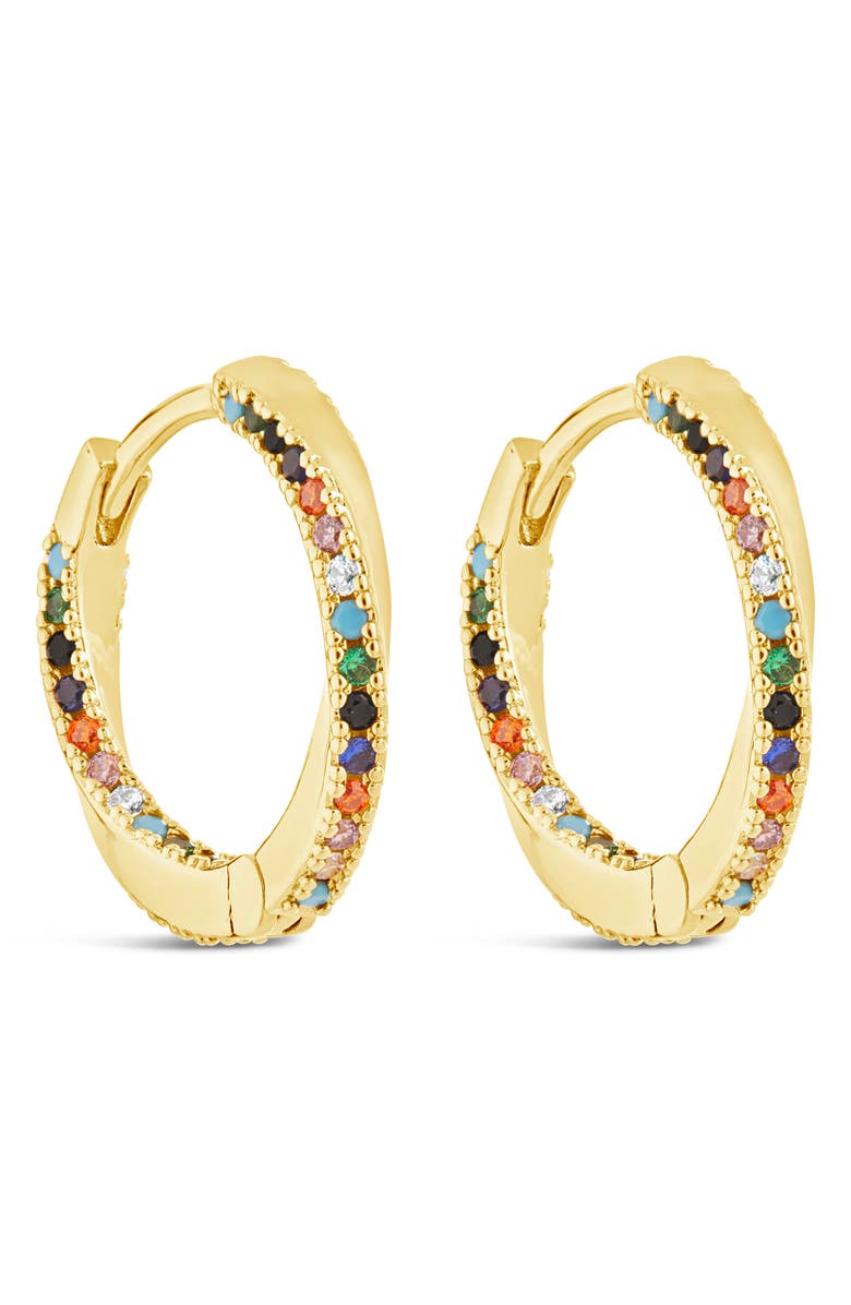 Sterling Forever Rainbow CZ Micro Hoop Earrings, Main, color, 