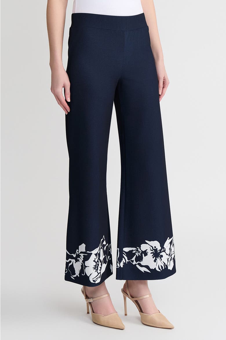 Stretch Deco Crepe Floral Print Wide-Leg Pants, Alternate, color, Indigo/White