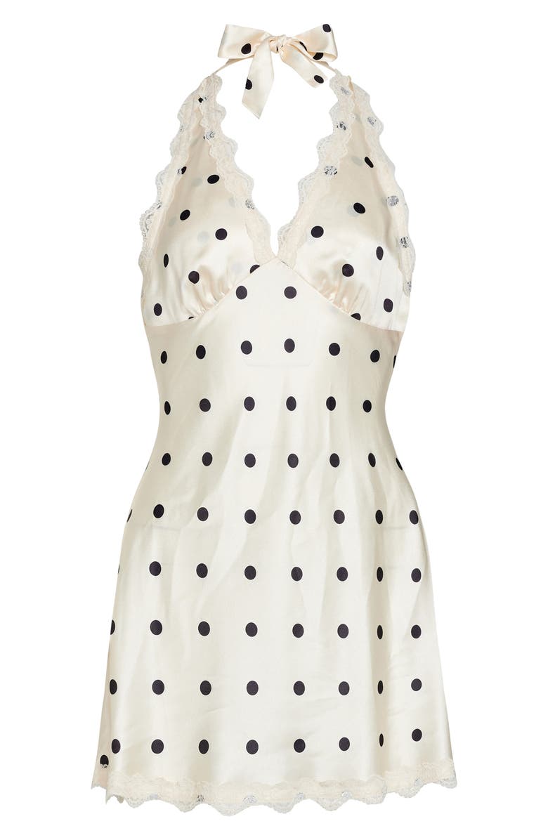 LIONESS Stars Align Polka Dot Lace Trim Halter Minidress, Alternate, color, Cream Polka