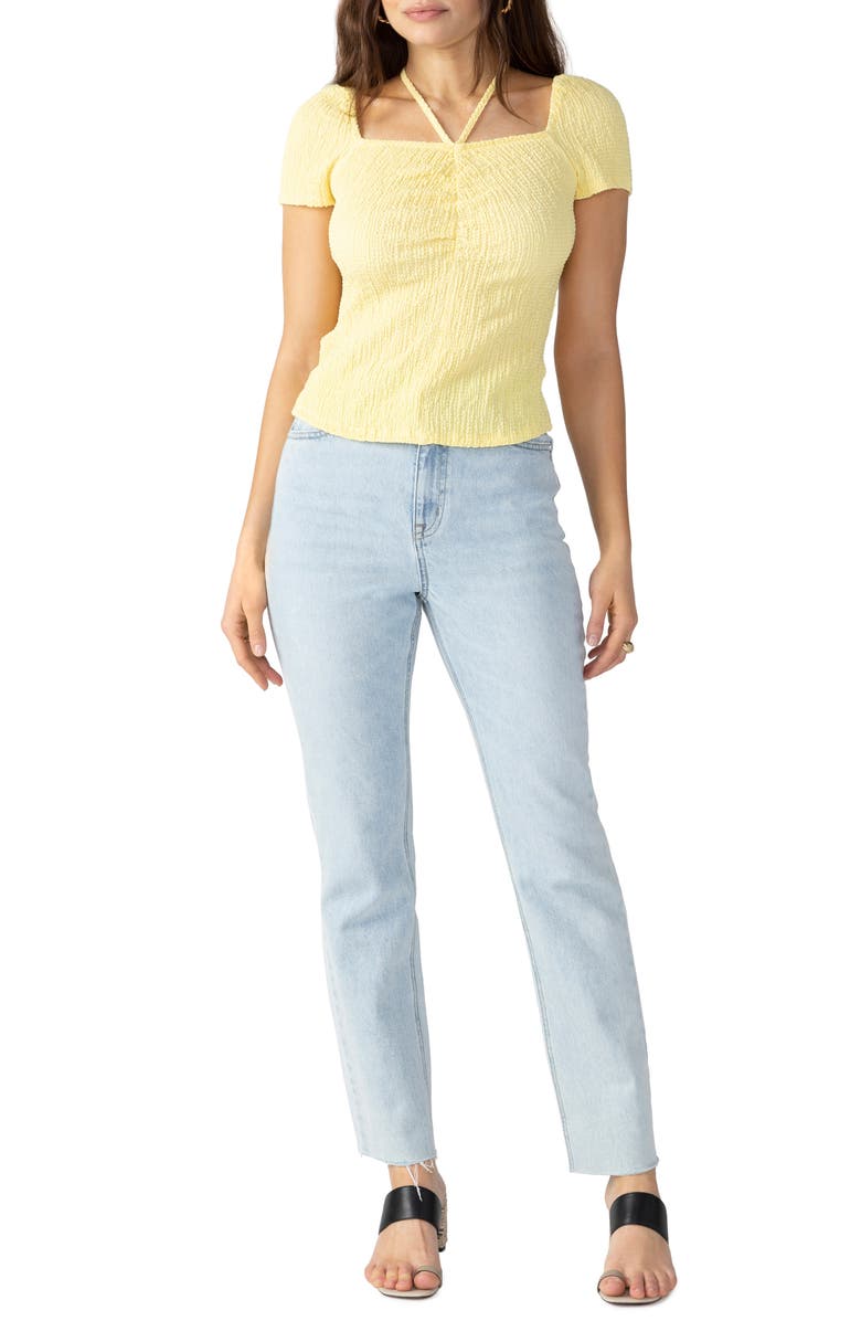 Sanctuary Cap Sleeve Crop Halter Top, Alternate, color, Lima Bean