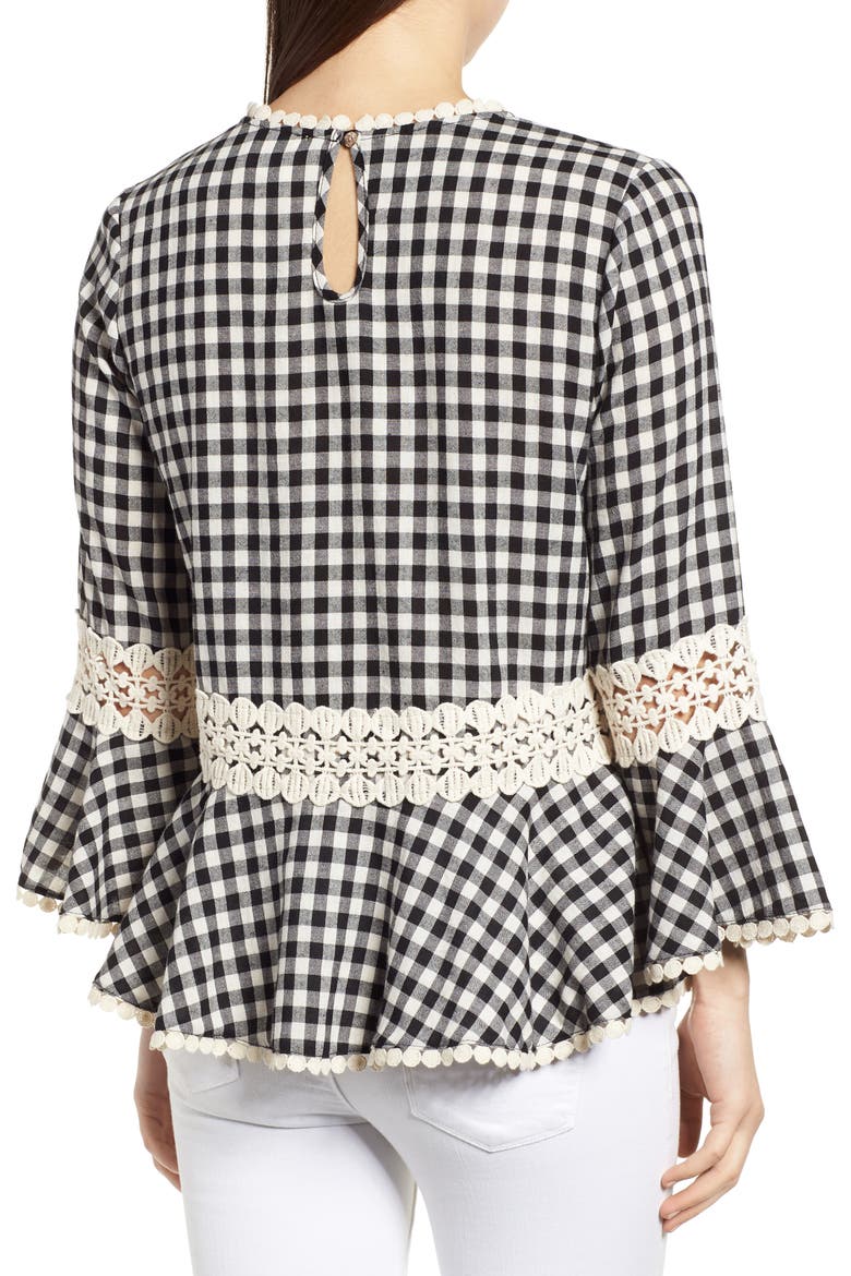 Gingham Check Peplum Top, Alternate, color, BLACK WHITE GINGHAM