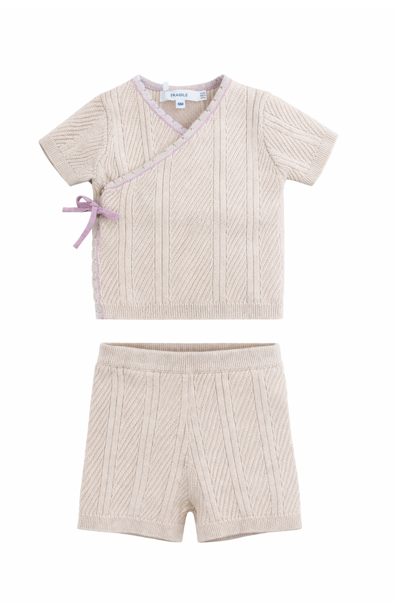 Fragile Girl Lace Textured Knit Top and Short Set, Main, color, Natural/Petal