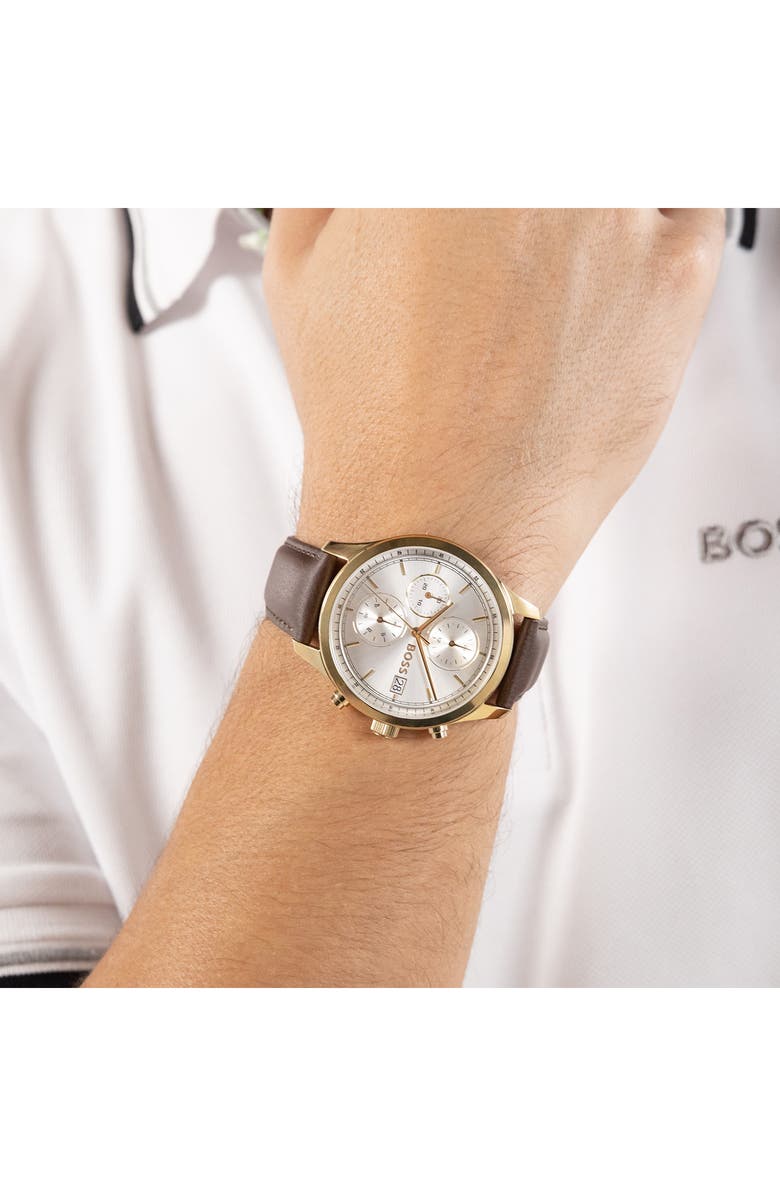 BOSS Stratus Chronograph Leather Strap Watch, 41mm, Alternate, color, 