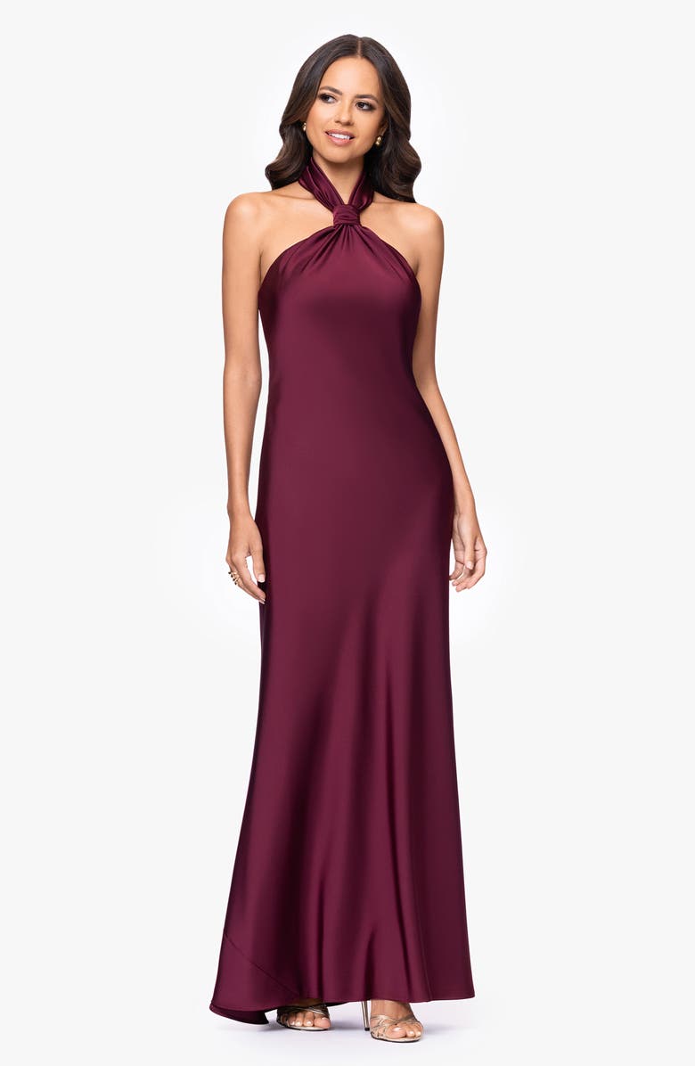 Betsy & Adam Satin Halter Dress, Alternate, color, Wine