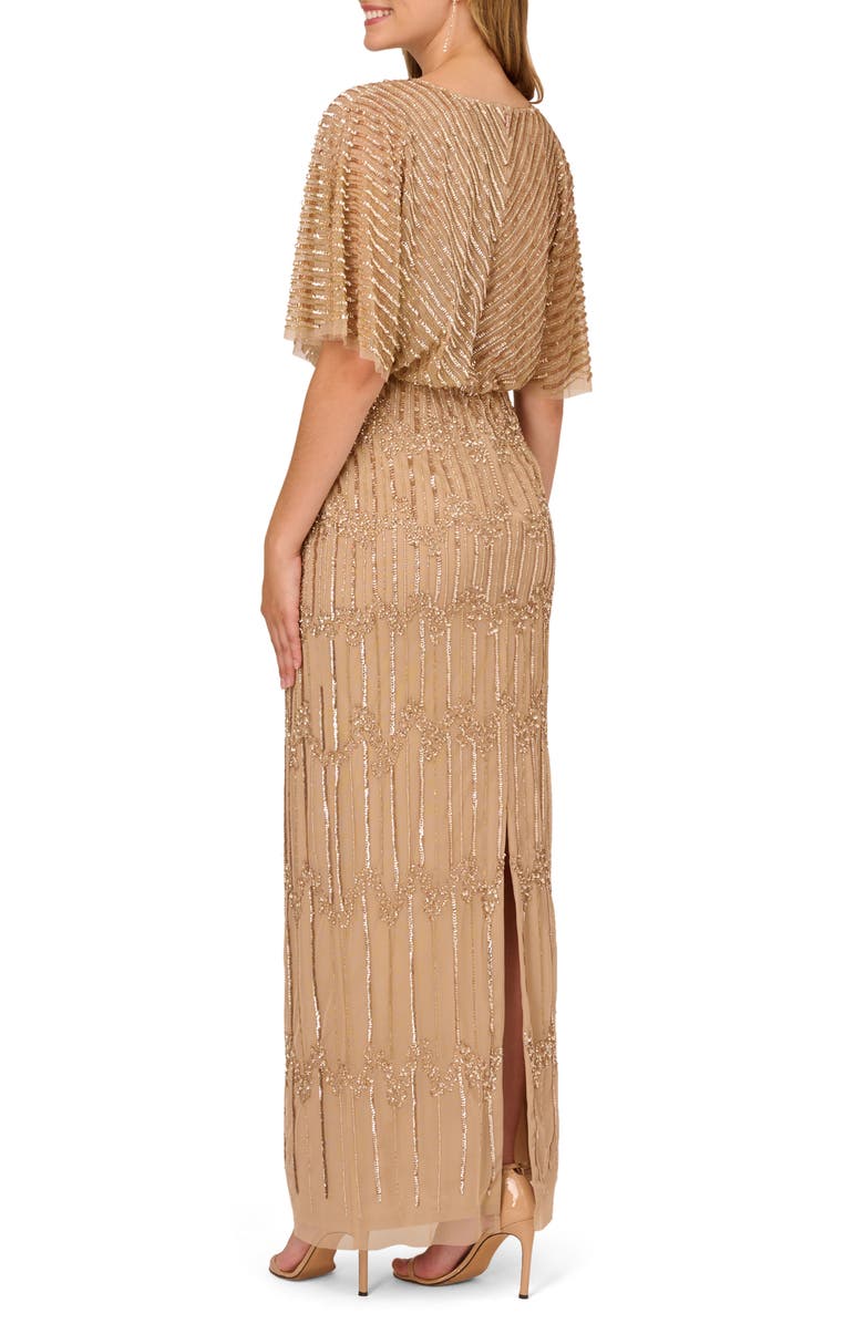 Adrianna Papell Beaded Evening Gown, Alternate, color, Champagne Gold