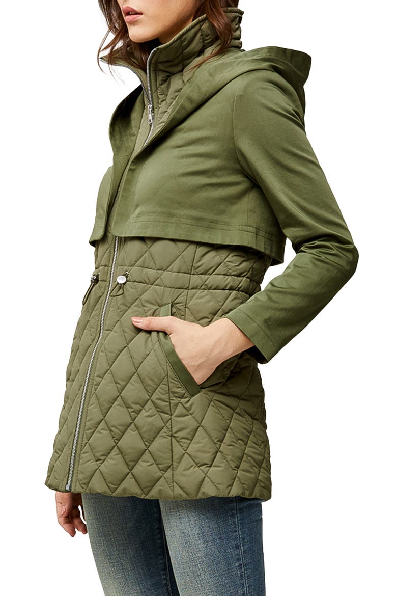 Enora Mix Water Repellent Quilted Raincoat, Alternate, color, GREEN