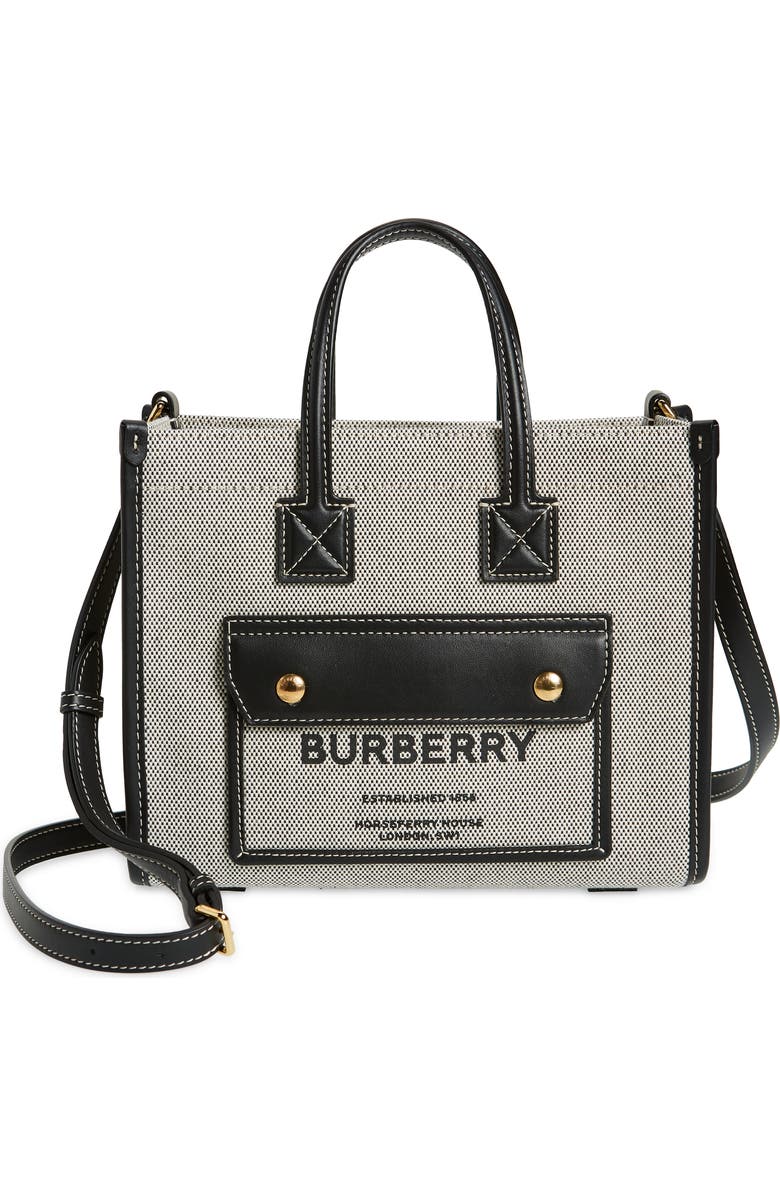 Burberry Mini Freya Horseferry Logo Canvas Tote, Main, color,