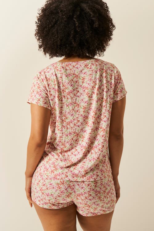 Stripe & Stare T-shirt & Bed Shorts Pj Set Antique White Floral In Antique Floral