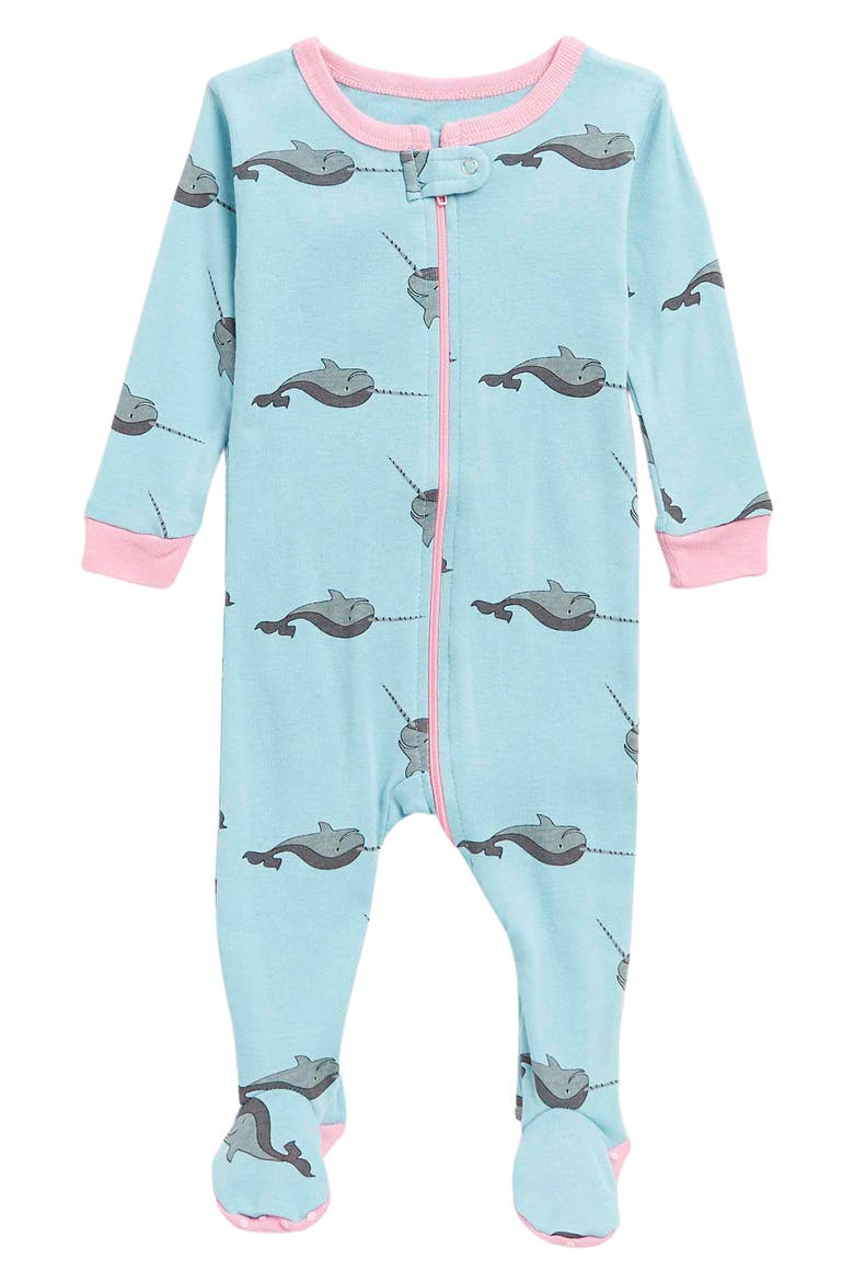 Footed Cotton Matching Family Pajamas, Nature & Water Prints, Main, color, BLUE