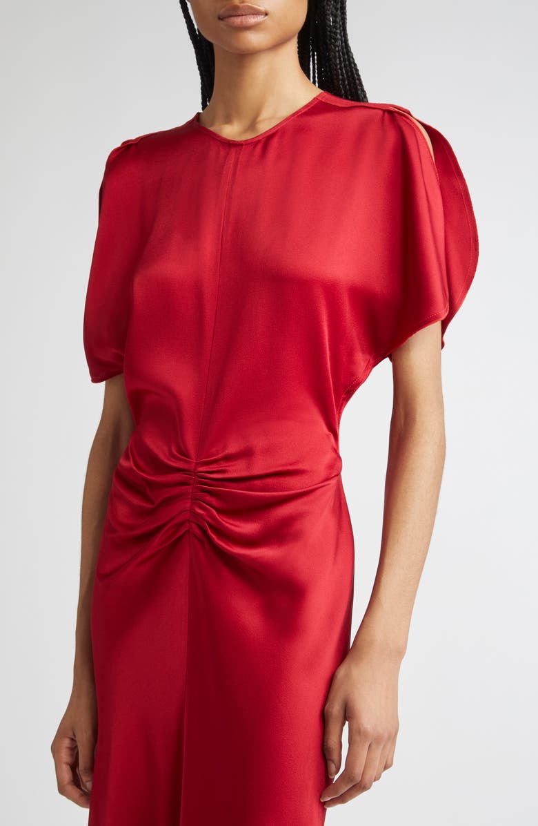 Victoria Beckham Ruched Waist Midi Dress, Alternate, color, Rose