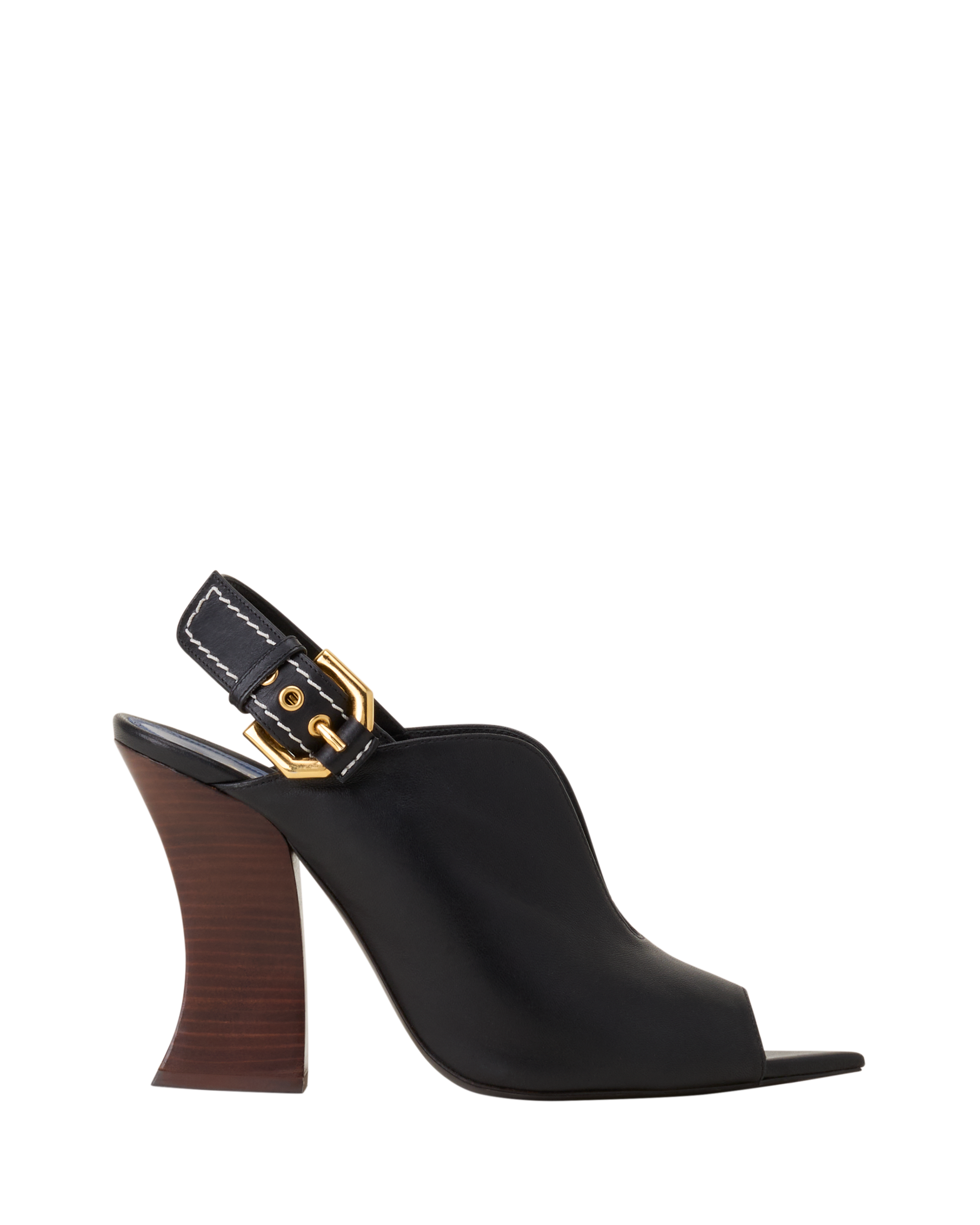 Lanvin Buckle Arch Heeled Leather Mules, Main, color, Black