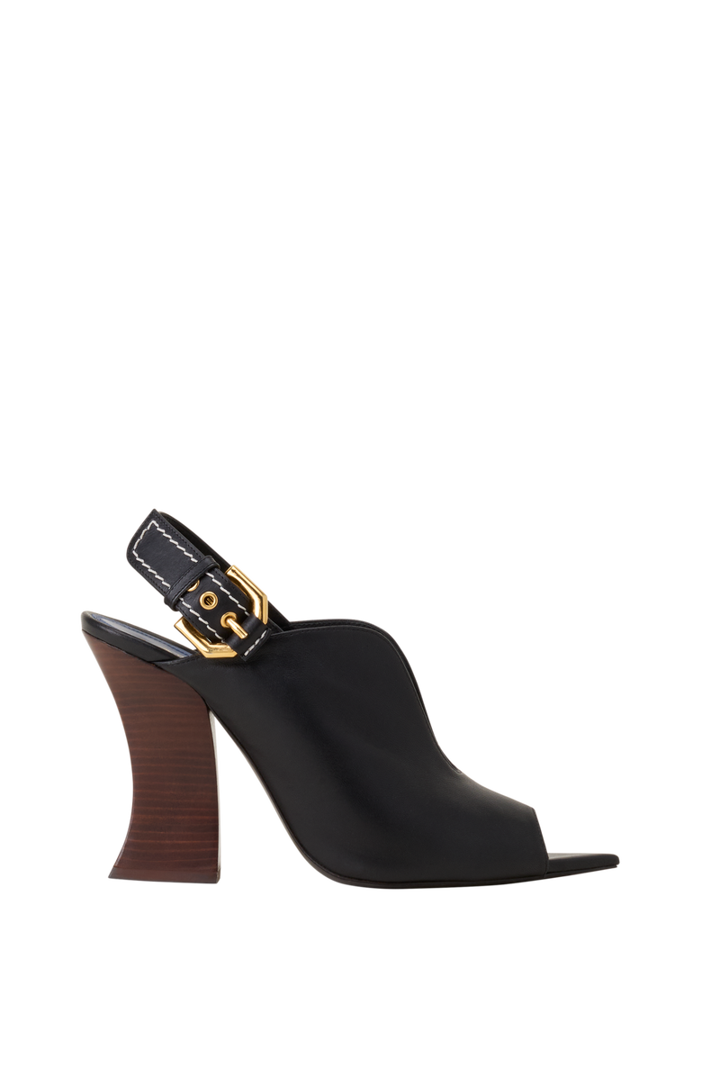 Lanvin Buckle Arch Heeled Leather Mules, Main, color, Black