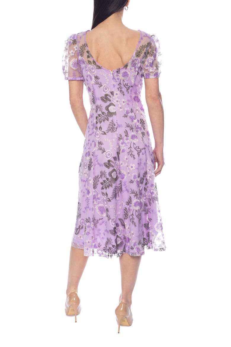 Floral Embroidered Short Sleeve Midi Dress, Alternate, color, LAVENDER MULTI