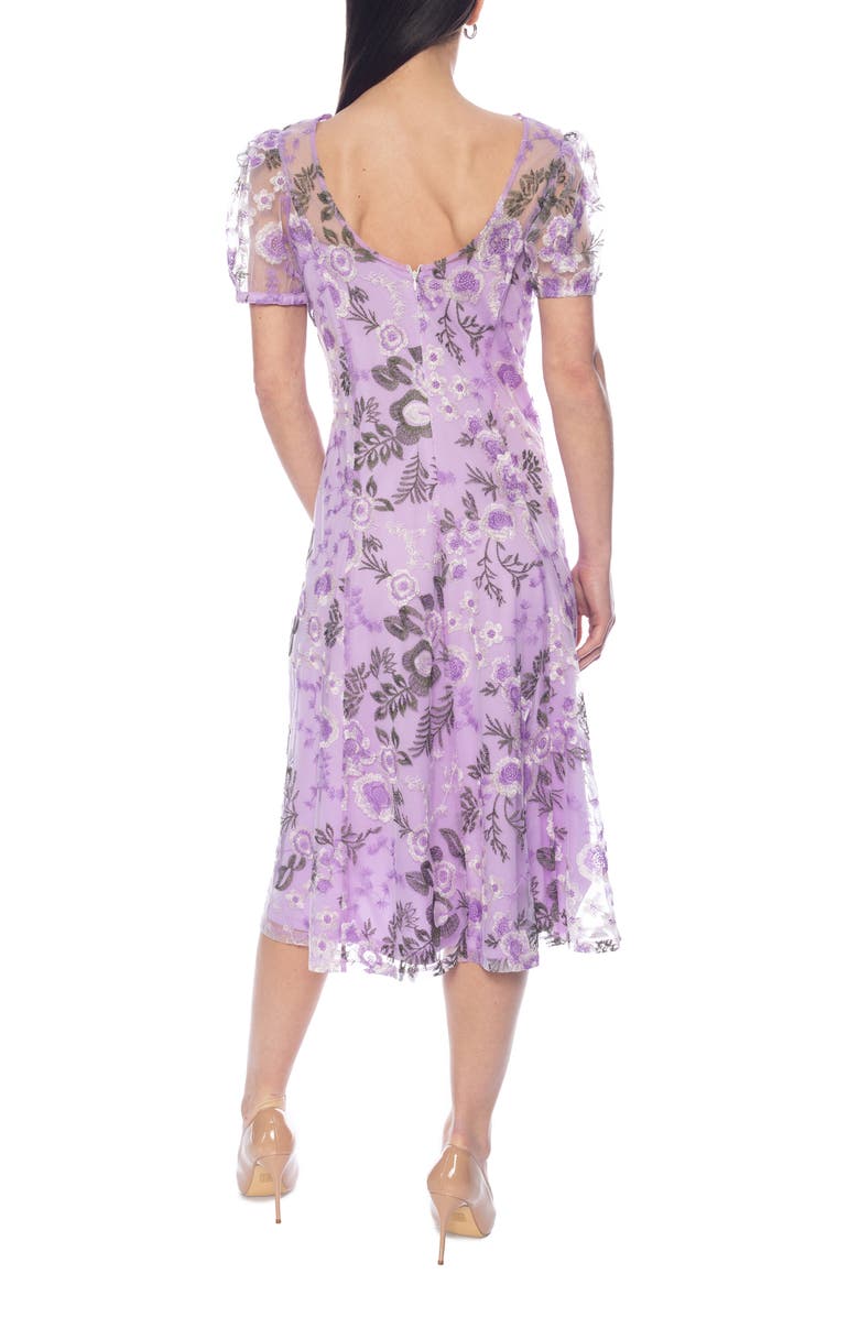 Marina Floral Embroidered Short Sleeve Midi Dress, Alternate, color, Lavender Multi