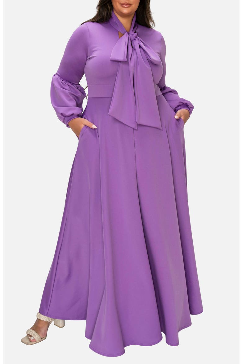Bella Donna Long Sleeve Ribbon Tie Dress, Alternate, color, LILAC