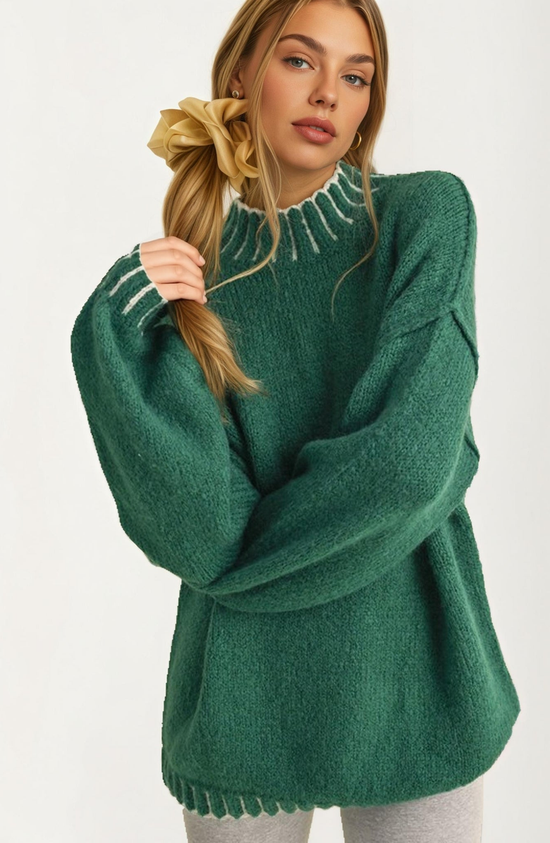 Knit and Lounge Oversized Contrast Trim Sweater, Main, color,