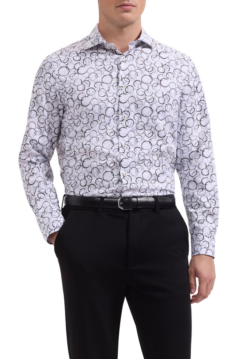 Axel Shaped Fit Stretch Cotton Button-Up Shirt, Main, color, BLACK