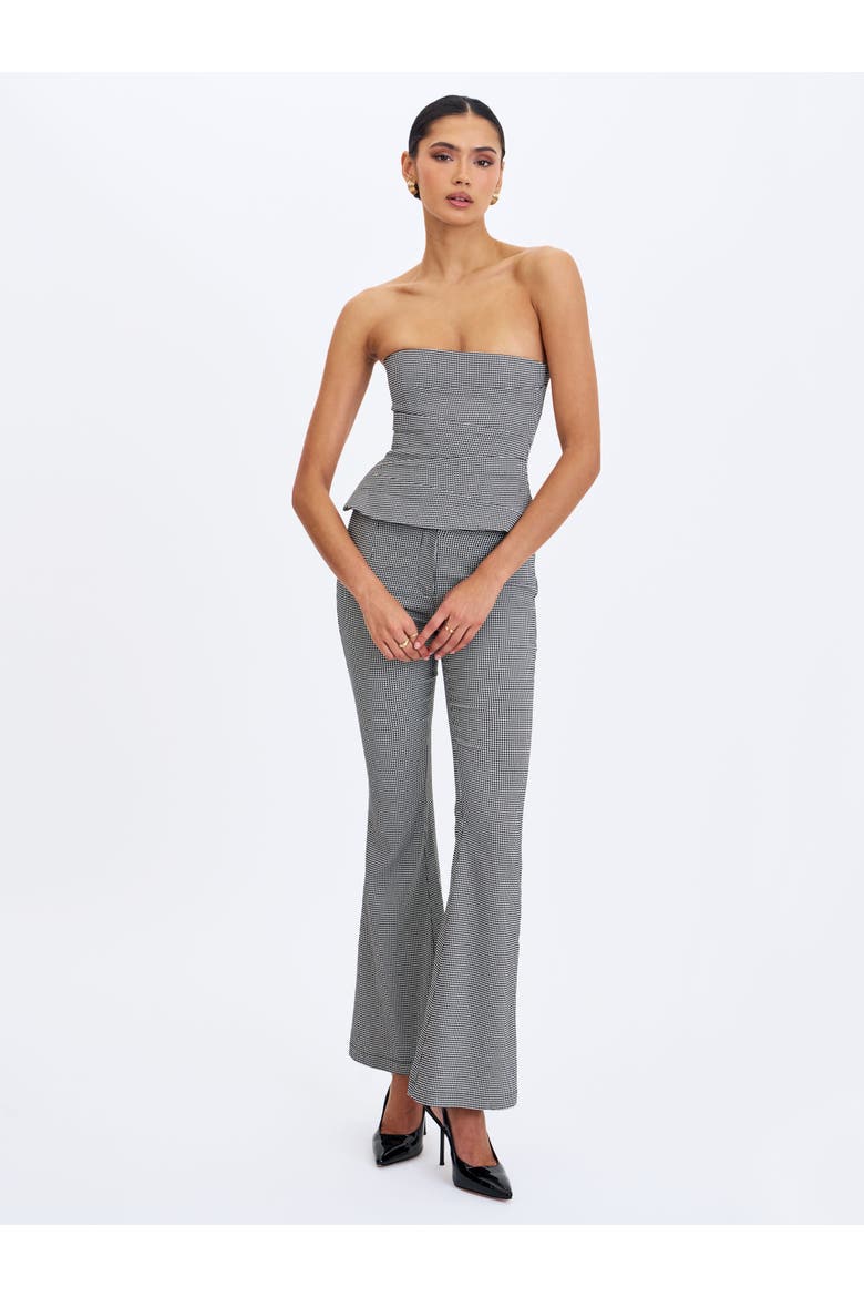 Ulla Micro-Houndstooth Strapless Peplum Top, Alternate, color, Hounstooth Grey