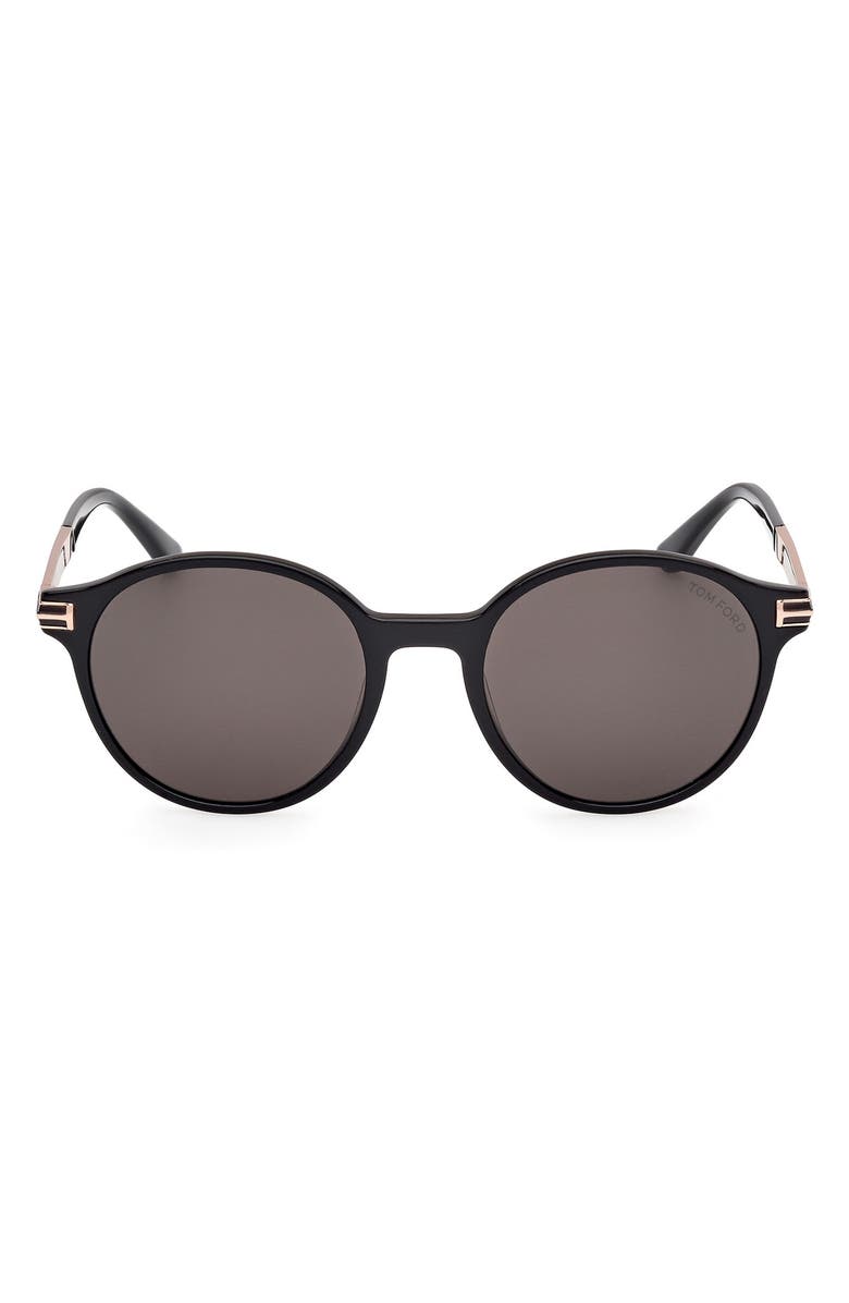 TOM FORD 52mm Round Sunglasses, Main, color, Shiny Black / Smoke