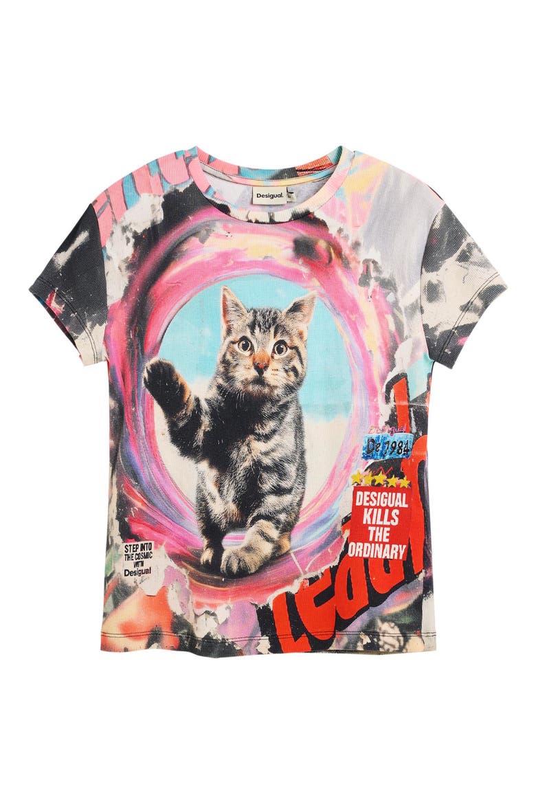 Print Stretch Cotton T-Shirt, Alternate, color, PINK
