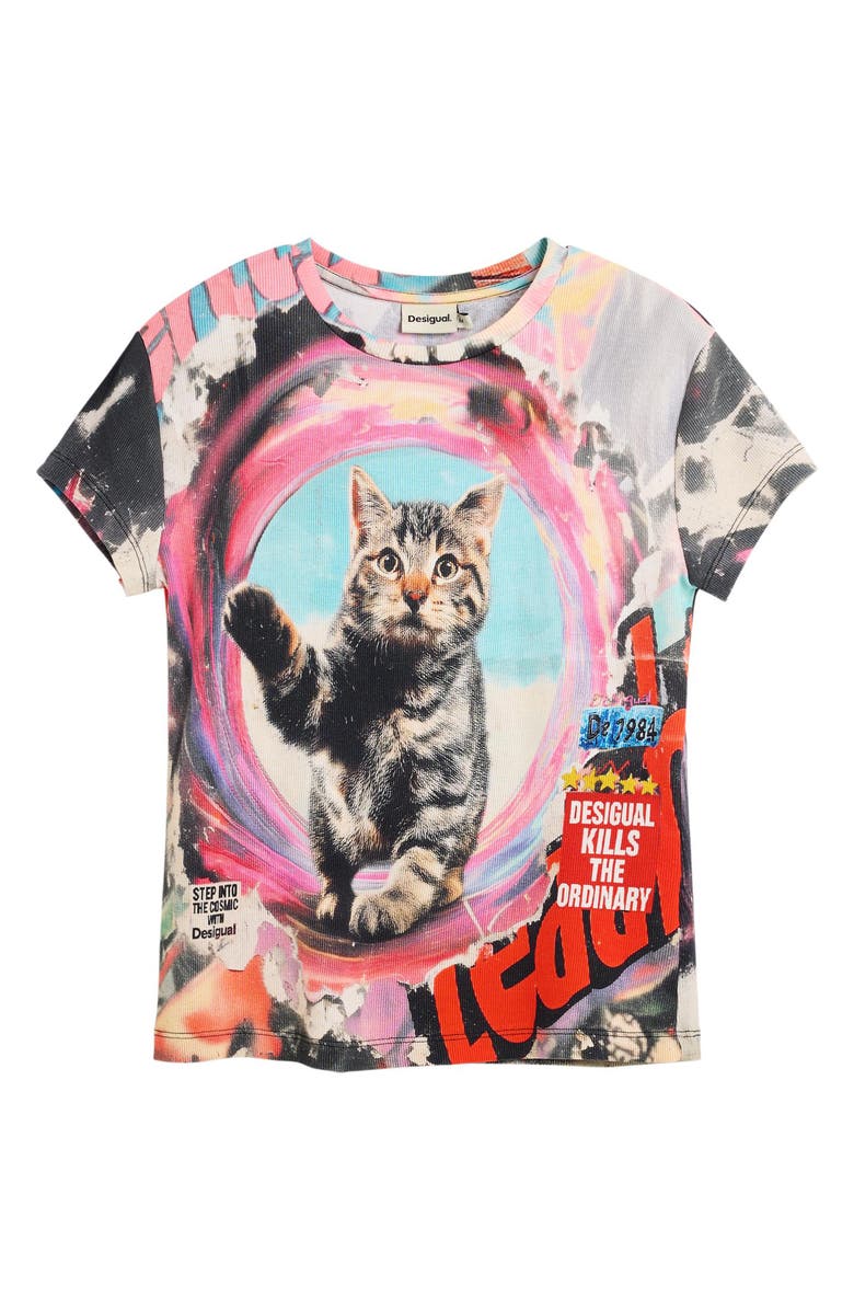 Desigual Print Stretch Cotton T-Shirt, Alternate, color, Pink