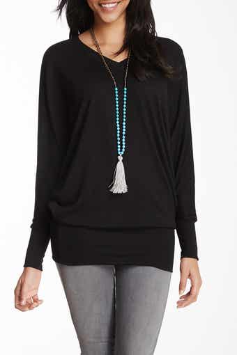 GO COUTURE V-Neck Dolman Sleeve Pullover Sweater