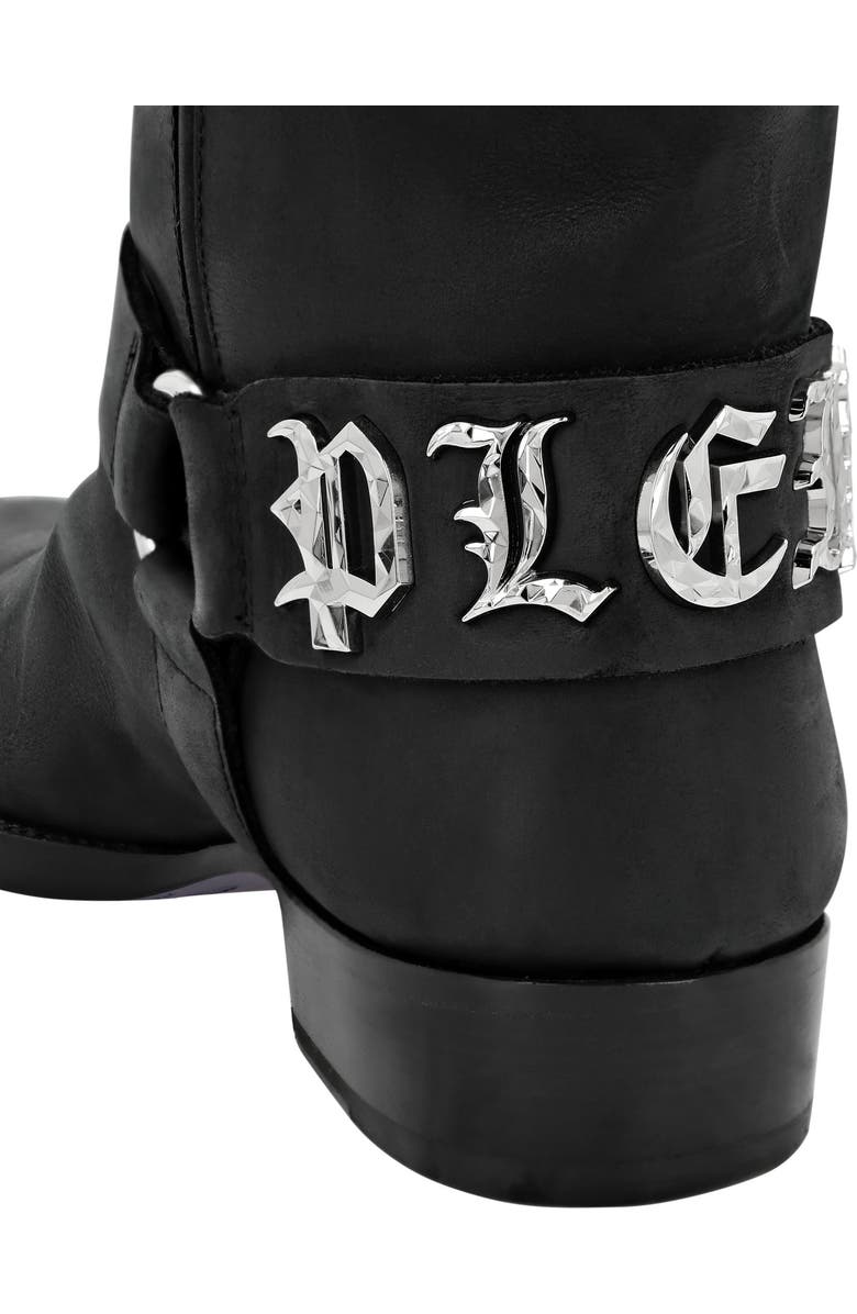 PHILIPP PLEIN Leather Boots Flat High Gothic Plein Men, Alternate, color, Black