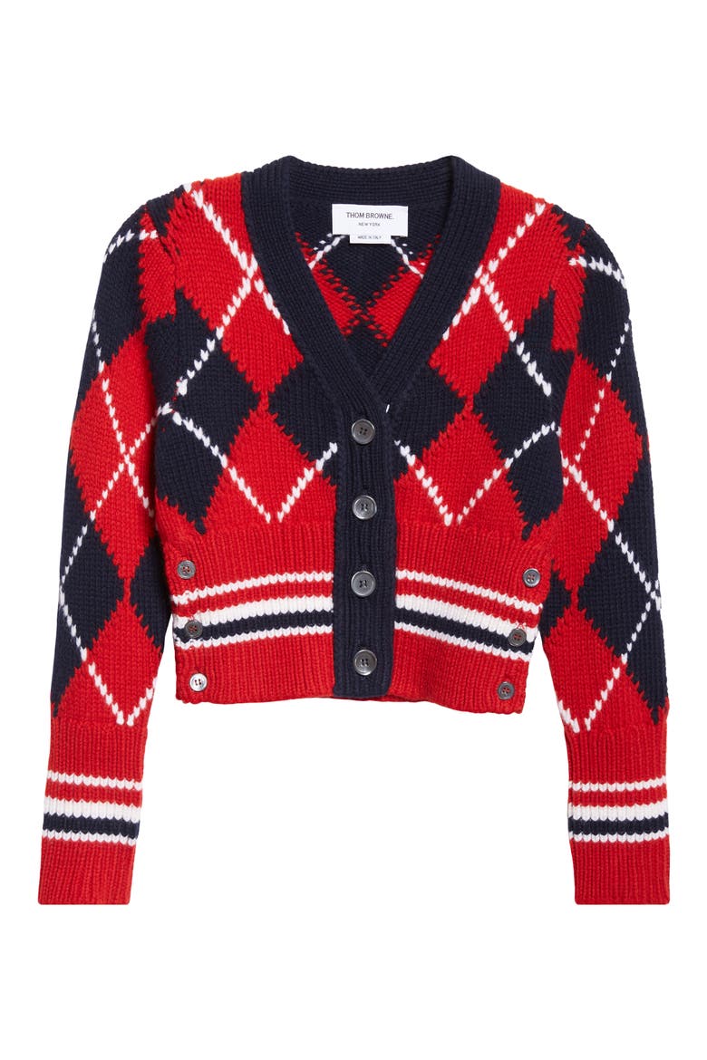 Argyle Intarsia Shrunken Virgin Wool Blend Cardigan, Alternate, color, RED/ WHITE/ BLUE