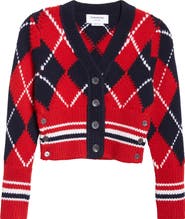 Thom Browne Argyle Intarsia Shrunken Virgin Wool Blend Cardigan