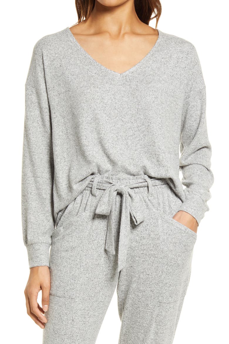 V-Neck Fleece Top, Main, color, H GREY