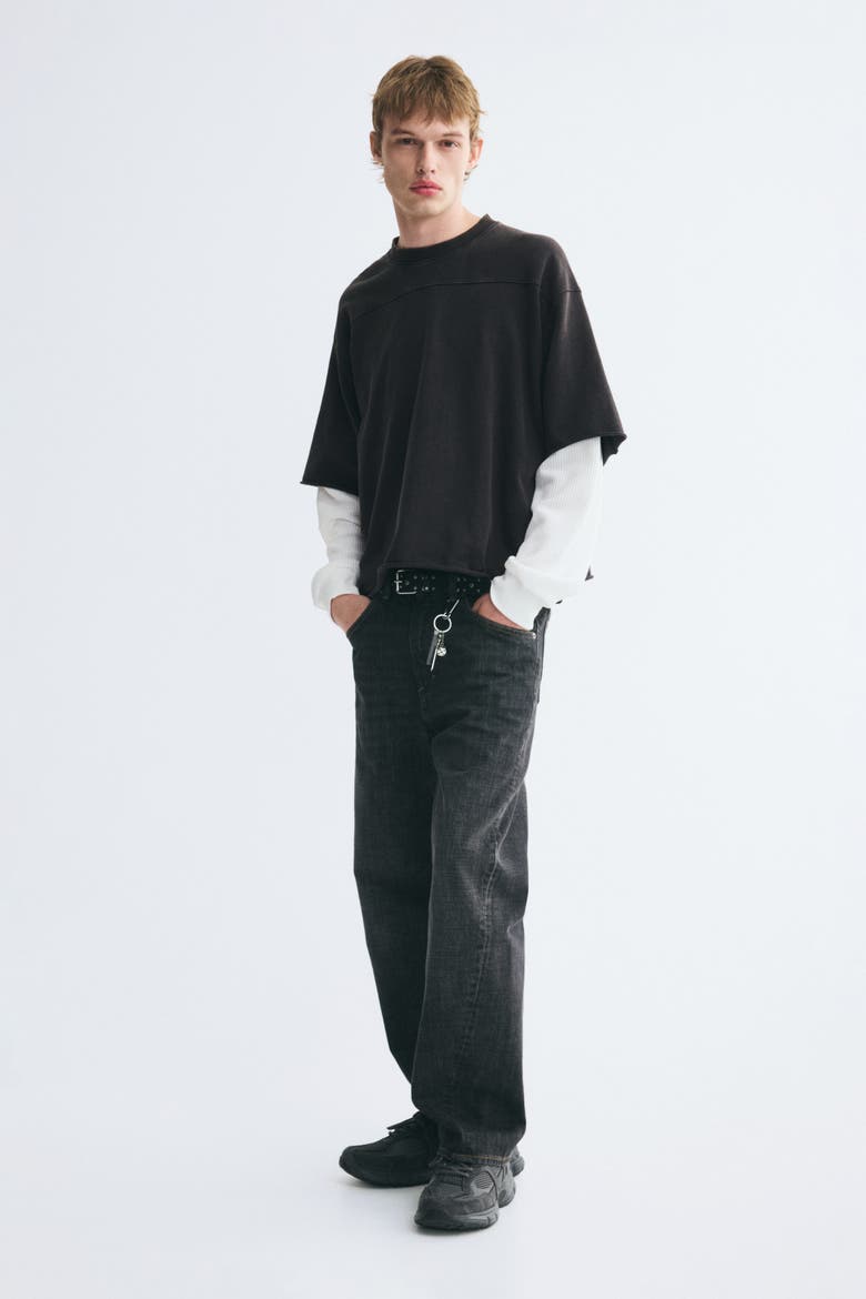 Oversized-Fit Layered Long-Sleeved T-Shirt, Alternate, color, Washed black