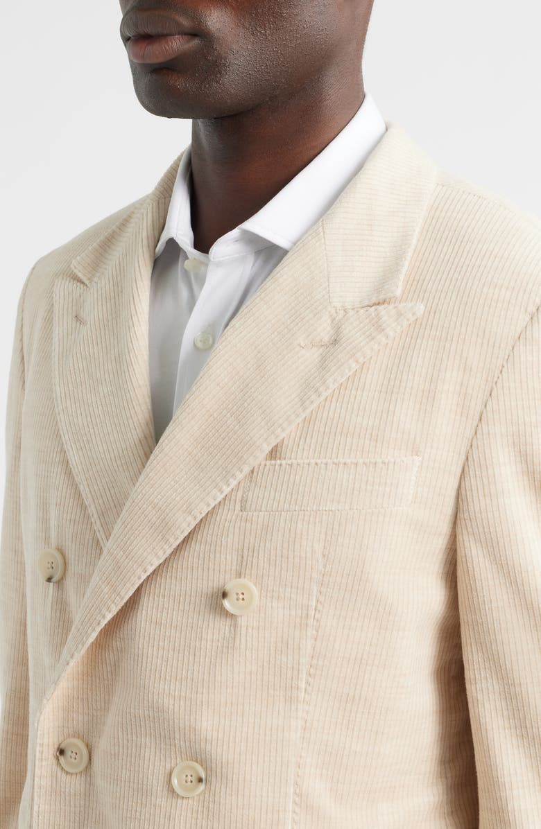 BOSS Heston Slim Fit Double Breasted Ribbed Cotton & Alpaca Sport Coat, Alternate, color, Open Beige