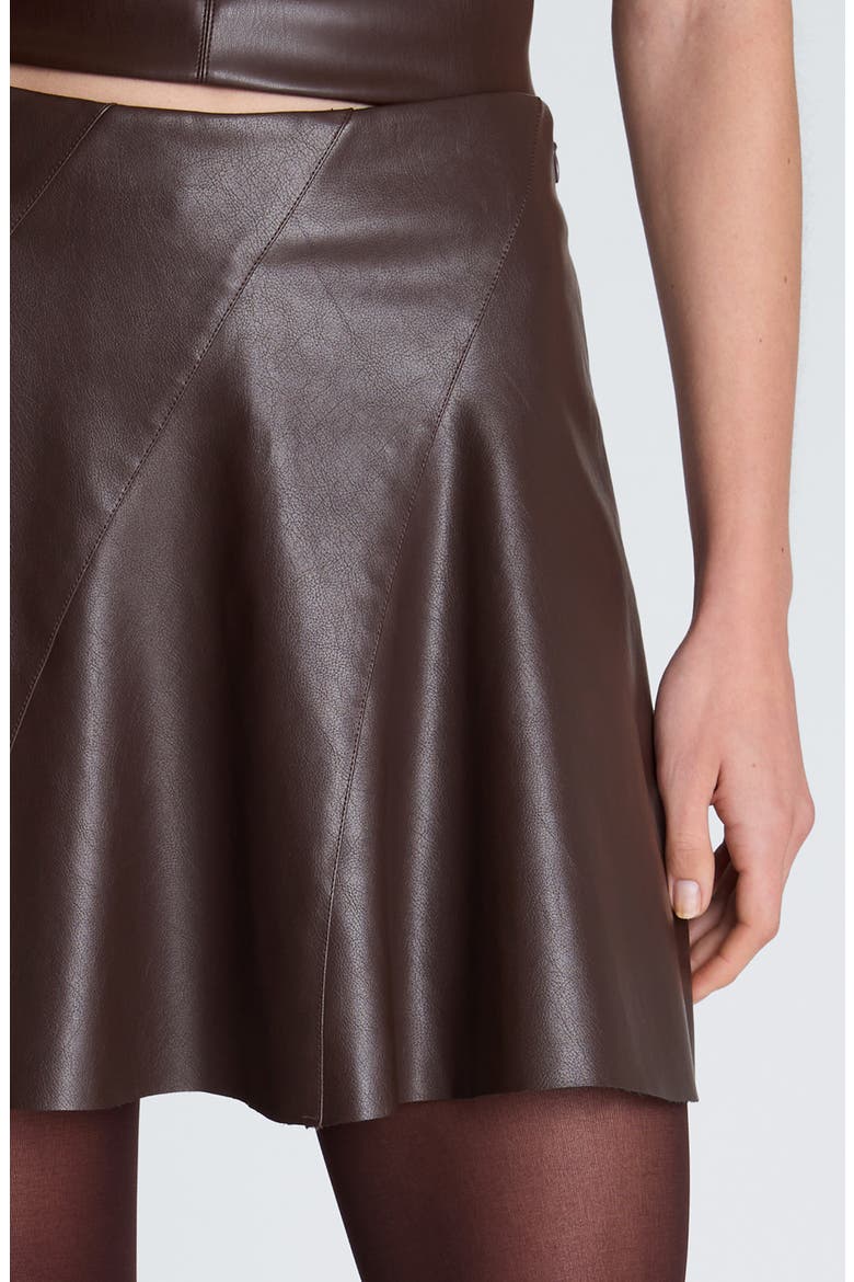 Faux Leather Seamed Flare Miniskirt, Alternate, color, MEDIUM BARK