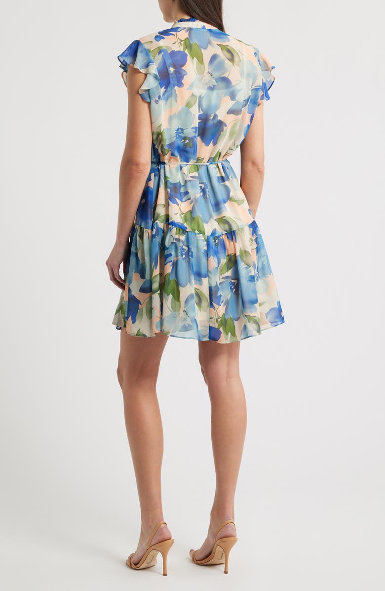 Julia Jordan Pleated Tie Waist Dress, Alternate, color, Blue Multi