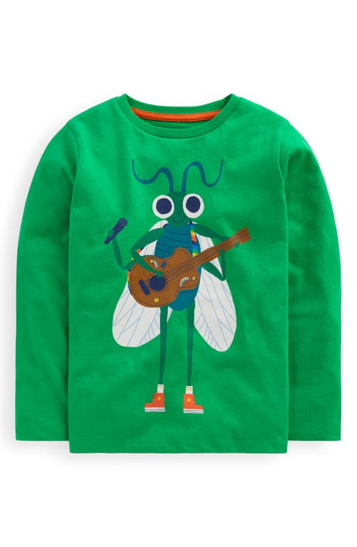 Mini Boden Kids' Music Bug Long Sleeve Cotton Graphic T-shirt In Green