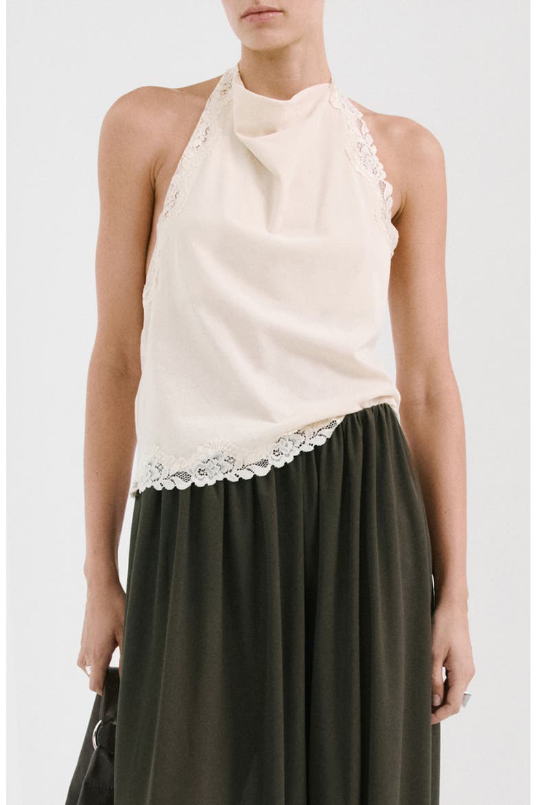 Kristen Draped Lace Detail Cotton Halter Top, Main, color, ECRU
