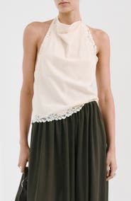 MANGO Kristen Draped Lace Detail Cotton Halter Top