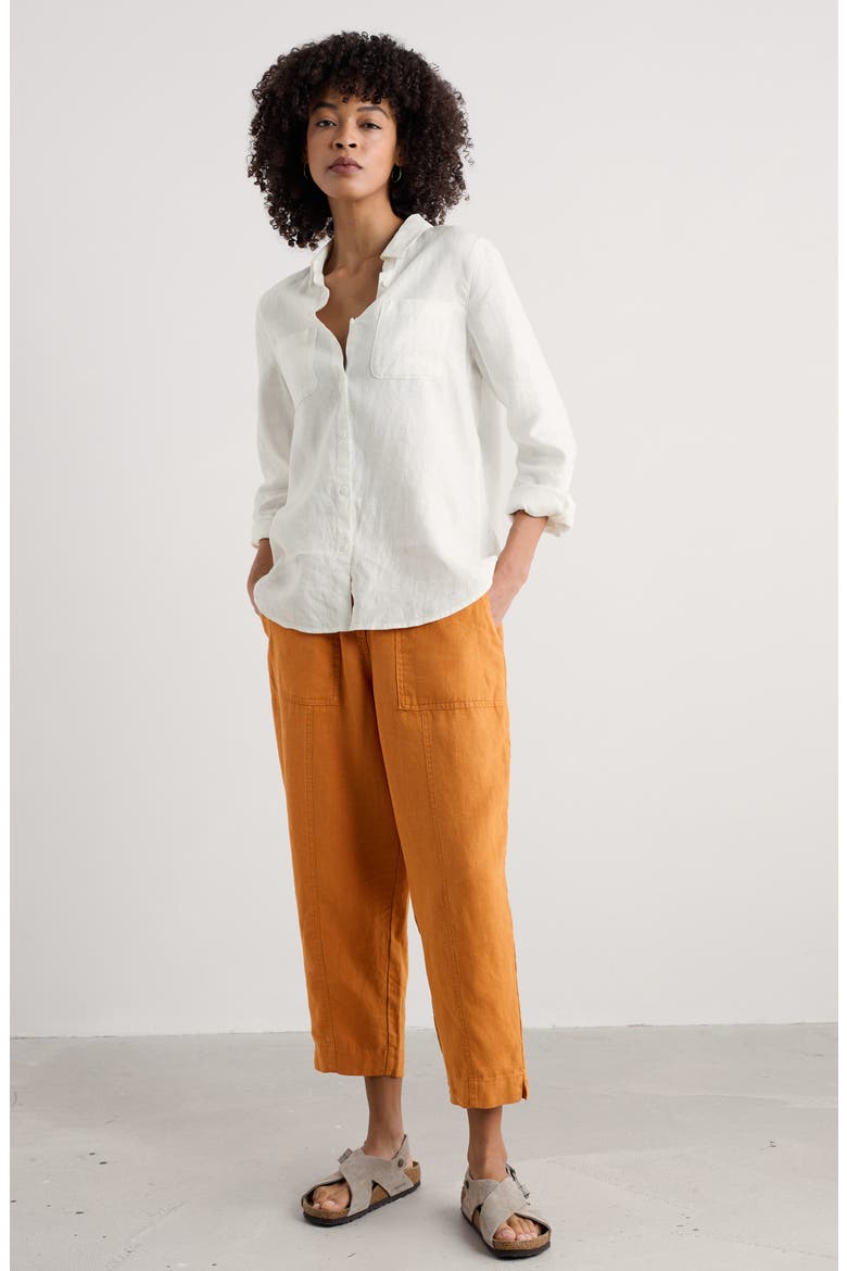 Hazel Branch Linen Button-Up Shirt, Alternate, color, CHALK