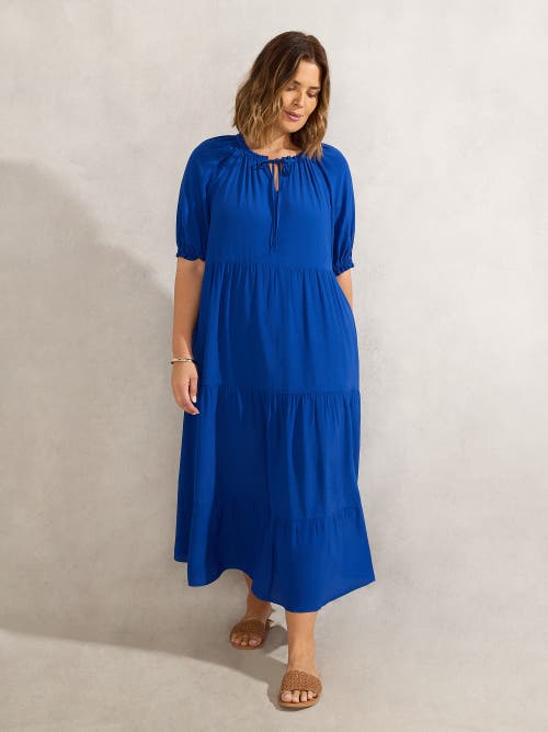 Live Unlimited Tiered V-neck Midaxi Dress In Blue
