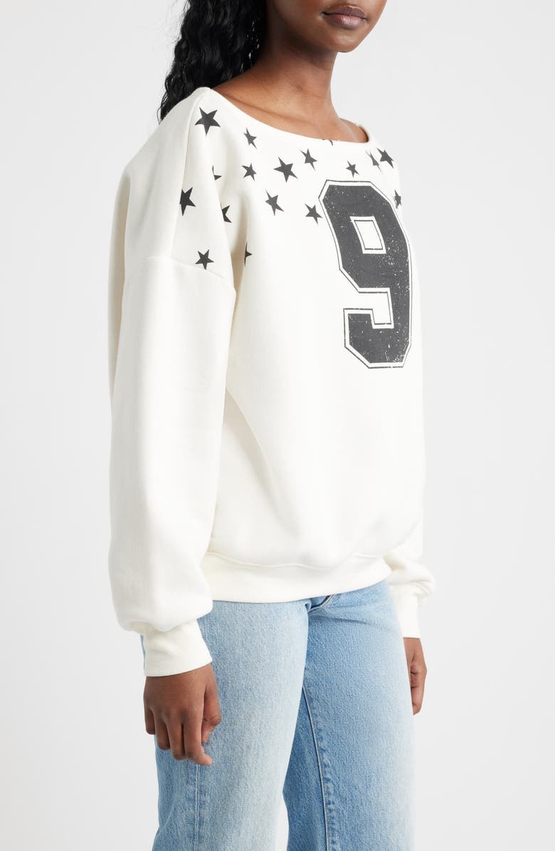 Vinyl Icons Nine Stars One Shoulder Graphic Sweatshirt, Alternate, color, Marshmallow